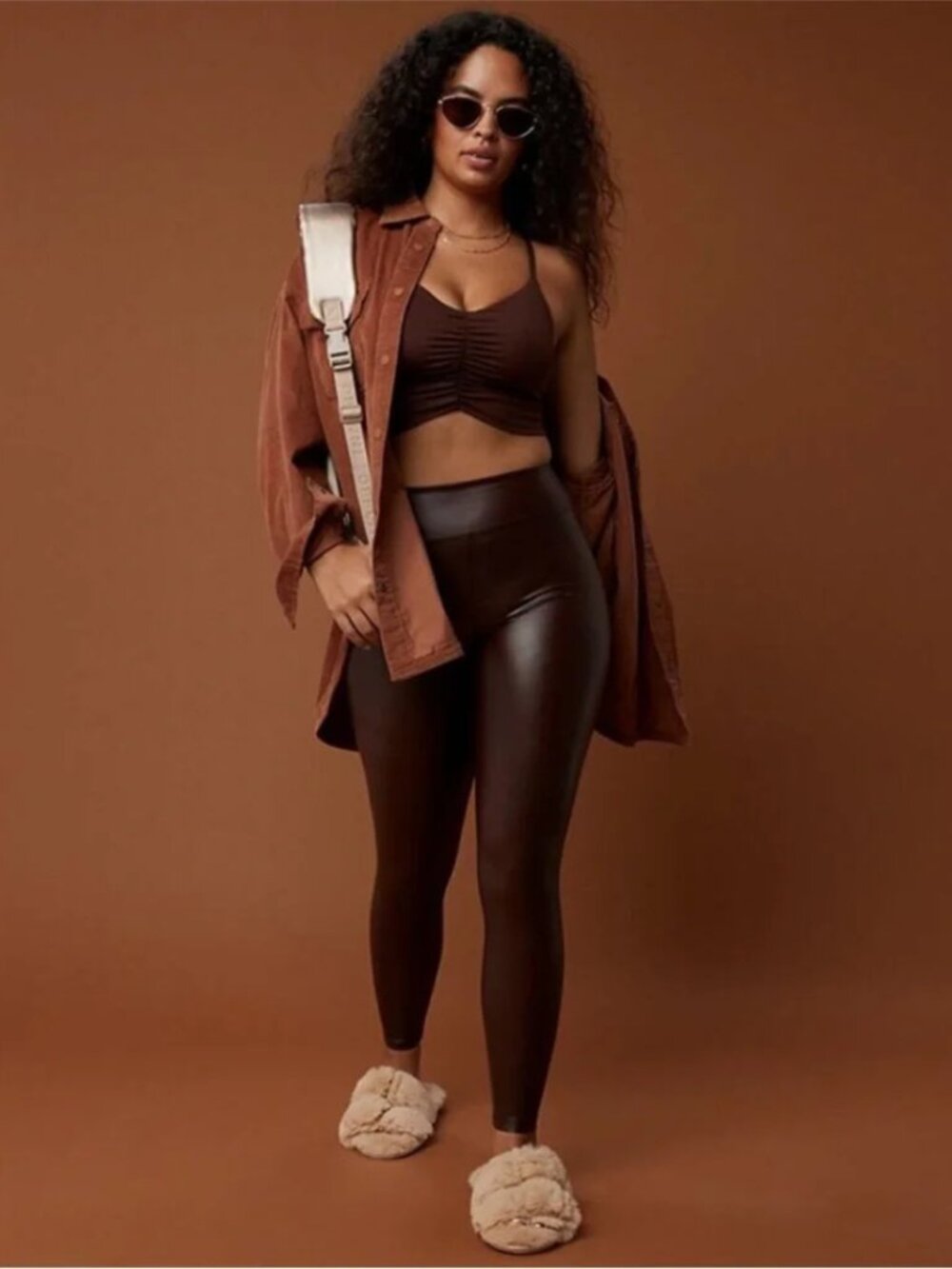 Aerie Offline Real Luxe Faux Leather Leggings Brown NWT Size Small Neutral
